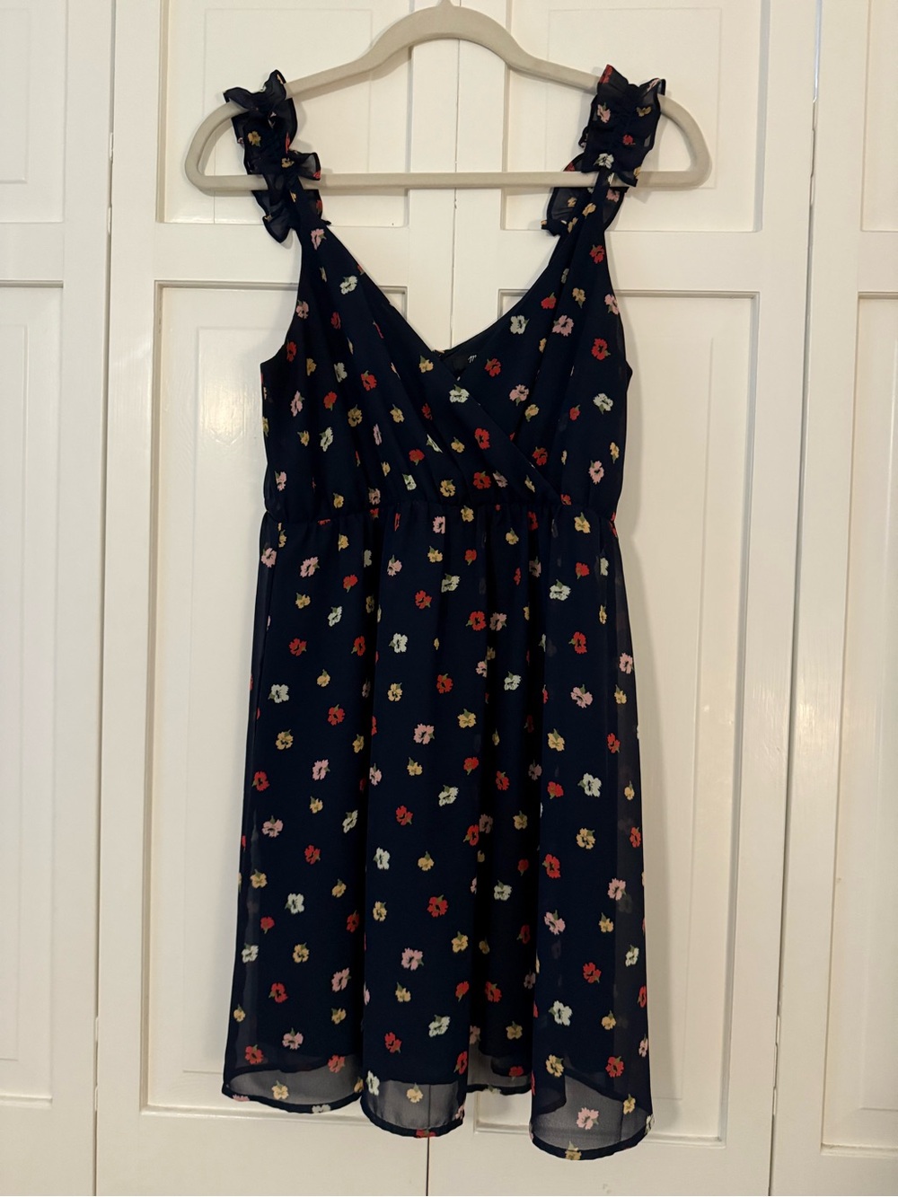 Madewell Navy Floral Mini Dress with Ruffle Straps